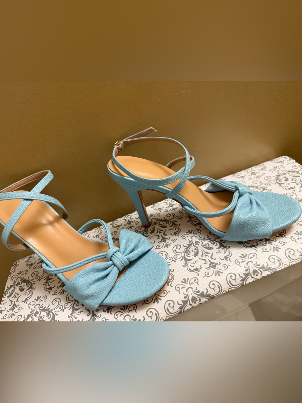 Light Blue Bow Strappy High Heel Sandals - Women